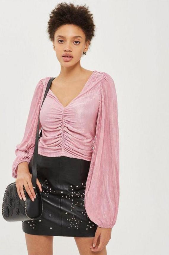 SL1598 Ex Chainstore Ruched Detail Pink Blouse x20